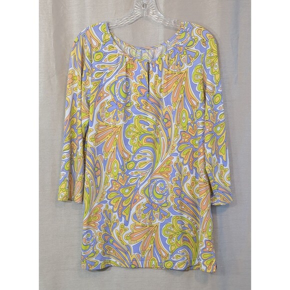 Groovy 60s 70s Multicolored Psychedelic Paisley Long Sleeve Tunic XL Hippie - Picture 1 of 12